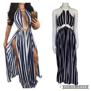 NWT BiuBiu  Boho Beach Stripped Halter Dress - Size Medium